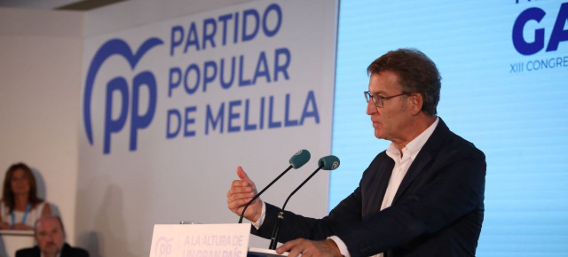 Feijóo dio la enhorabuena “merecida, sentida y conseguida mucho tiempo” a Imbroda: “Su proyecto es el de Melilla”. Durante la clausura del XIII Congreso del PP de Melilla.